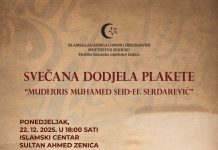 Svečanost dodjele priznanja “Plaketa Muhamed Seid-ef. Serdarević”